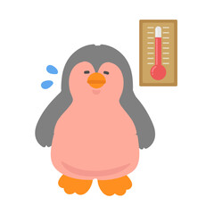 温度計と暑さを感じるペンギン　熱中症対策　イラスト