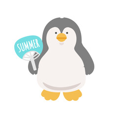 うちわを持つペンギン　熱中症対策　イラスト