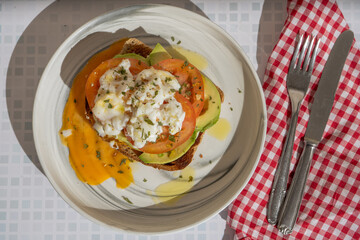 Delicious open-faced sandwich with fresh ingredients