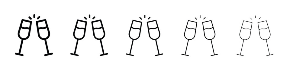 Wine toast icon vector in editable stroke linear pictogram