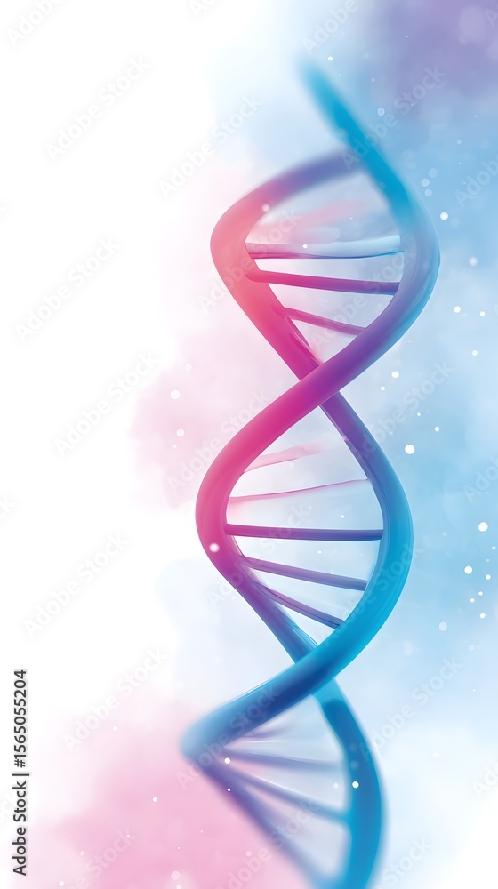 Poster a colorful 3d illustration of a dna double helix structure against a soft gradient background with b