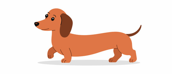 Cartoon dachshund illustration, cute brown dog, cheerful pet animal on white