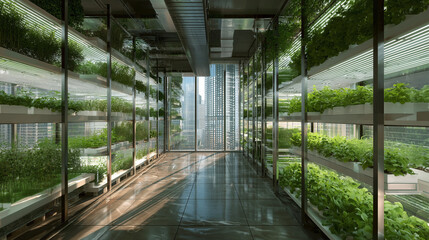 Vertical Farming Facility with Hydroponic System Growing Fresh Produce