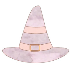Whimsical pastel witch hat with gold buckle and subtle watercolor texture