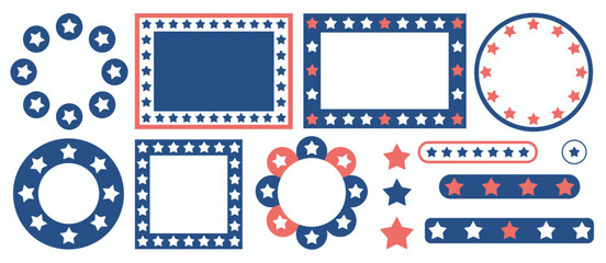 Patriotic stars frame design set, american decoration graphic elements for holidays