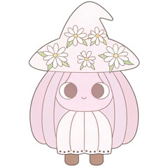 Adorable kawaii mushroom gnome character wearing a daisy flower hat