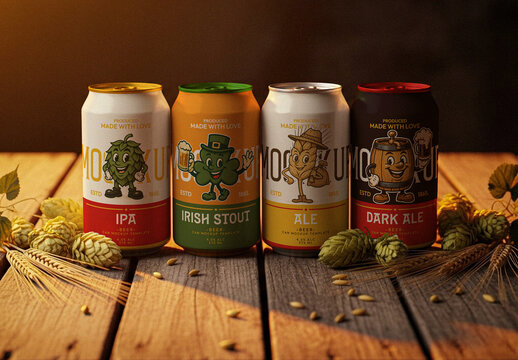 Small Beer Can Set Mockup