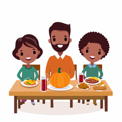 Family Feast: A heartwarming illustration of a family enjoying a festive meal at a wooden table, celebrating a special occasion and enjoying each other's company.