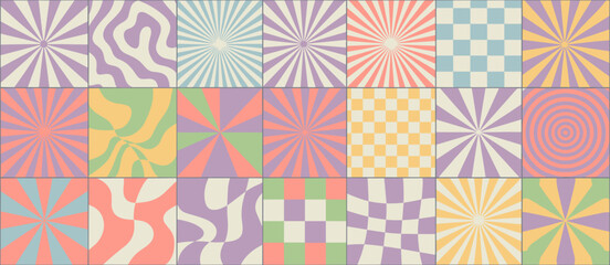 Retro pattern collection, psychedelic design, groovy background, vintage backdrop