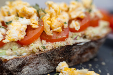 Delicious open-faced sandwich with fresh ingredients