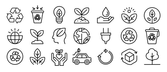 Set of ecology line icons. Eco friendly, recycling, environment and nature concepts.