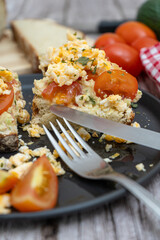 Delicious open-faced sandwich with fresh ingredients