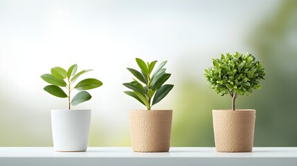Fototapeta premium Three Potted Plants on Modern Windowsill