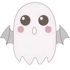 Cute cartoon ghost with bat wings and blushing cheeks