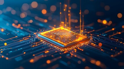 "Computer Chip on Circuit Board Tech Background"