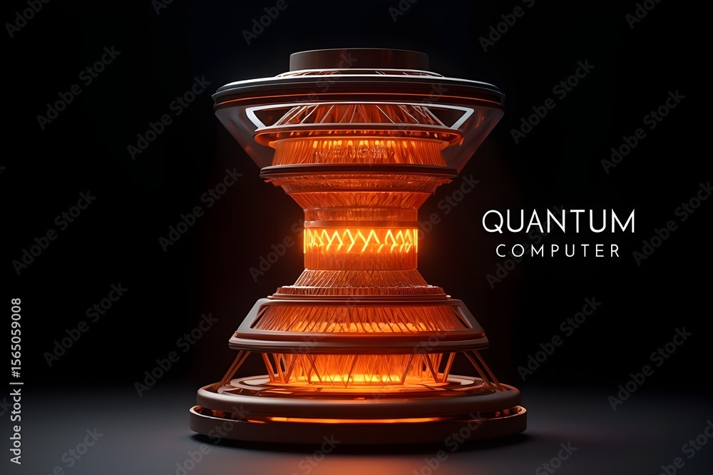 Aufkleber futuristic quantum computer with glowing orange core and intricate design