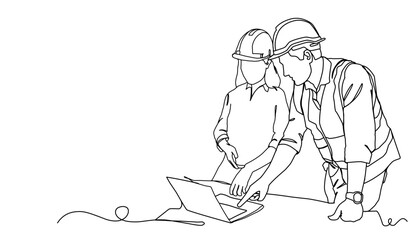 Line Art Drawing of a Construction Architect Working at a Site	