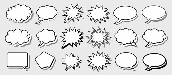 Comic speech bubbles set, communication elements, talk message blank frames, vector