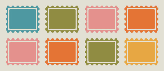 Retro stamps, blank stamps, mail stamps, postage stamps, vintage stamps, colorful stamps