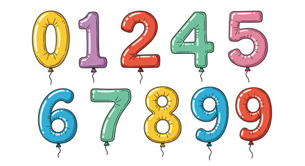 Colorful balloon numbers collection, party decoration from zero to nine