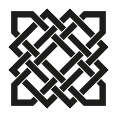 Black knot icon. Square loop motif. Celtic braid Vector. White backdrop pattern.