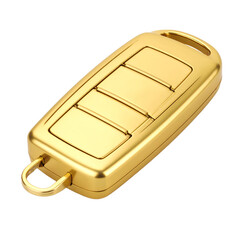 Luxury gold car remote key fob isolated on white.