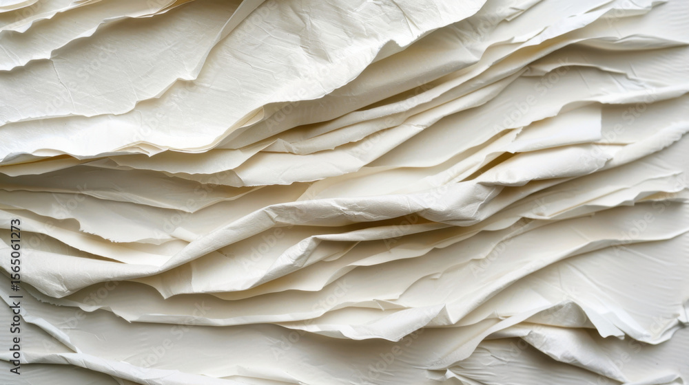 Poster textured wrinkled note paper in soft white tones, creating visually appealing layered effect that ev