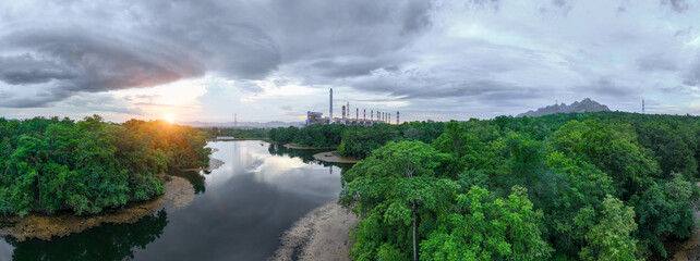 Coal power plant, modern clean energy production with ozone dust filter clean air low pollution