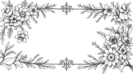 A vintage floral frame with ornate botanical details is isolated on white background, perfect for elegant designs