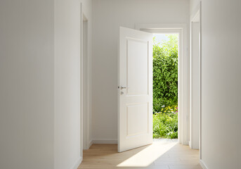 Open door to garden interior