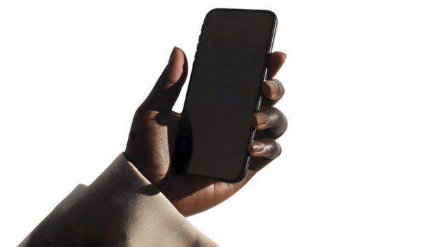 hand holding a mobile isolated on white background