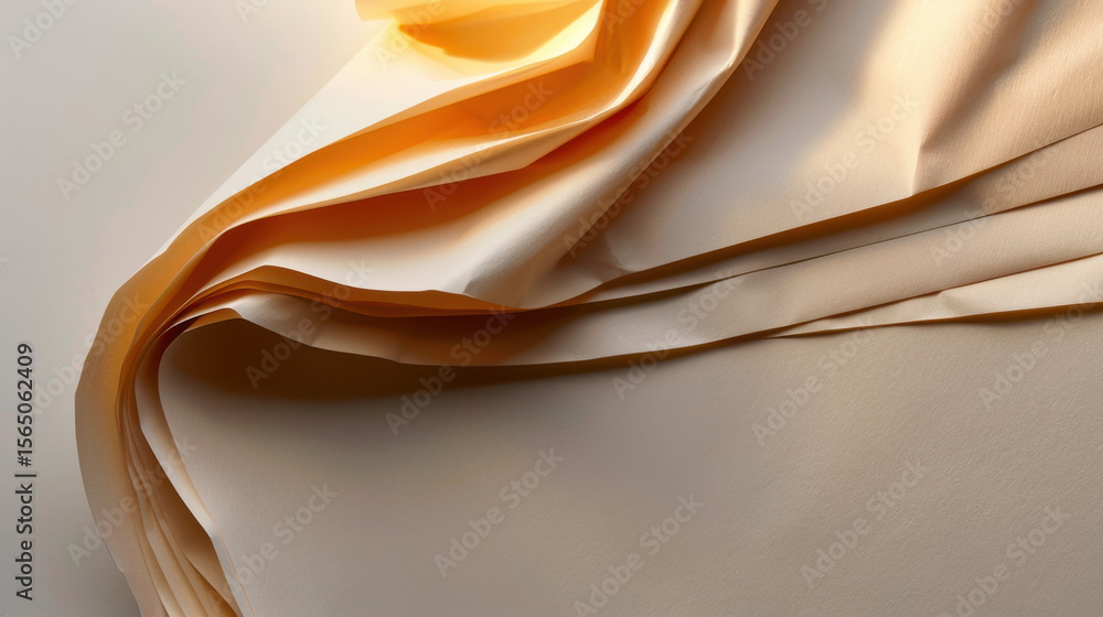 Poster curled paper sheet with soft lighting that highlights texture and folds, creating elegant and artist