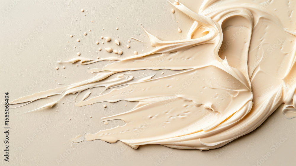 Poster creamy texture spreads across light backdrop, showcasing warm tone with smooth finish. image evokes 