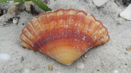 Beautiful Orange Scallop Shell on Sandy Beach