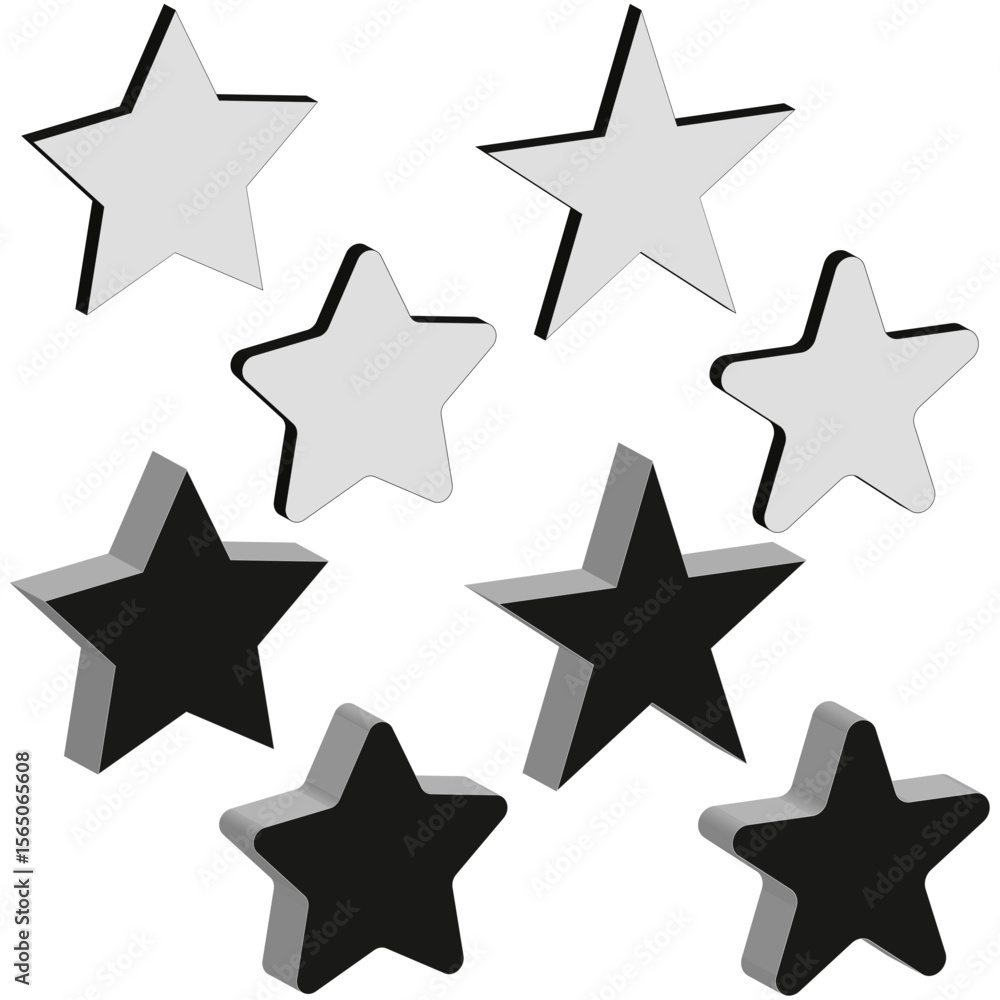 Fototapete gradient star icons. monochrome shade shapes. falling cluster vector. simple contrast set.