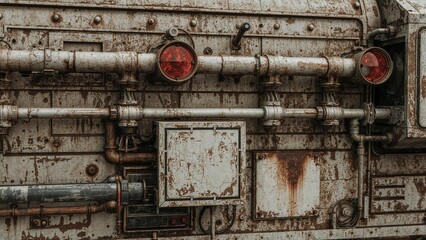 Weathered sci-fi spaceship hull with pipes and lights