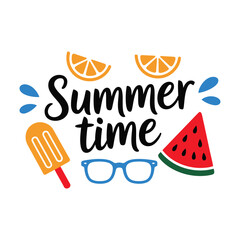 Summer Time Graphic with Watermelon Orange and Popsicle