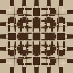 Brown tile pattern. Symmetric square motif. Geometric block grid. Vector mosaic backdrop.