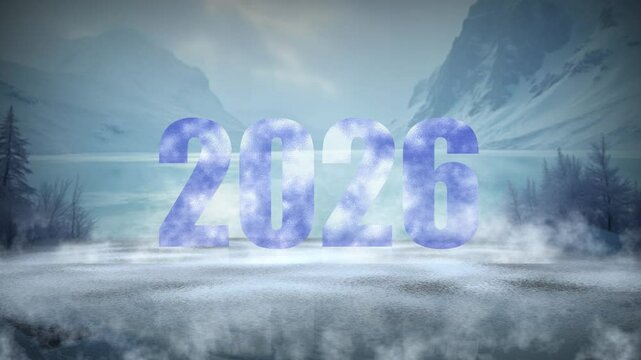 iced blue letters shining in the chilly winter mountain morning glow