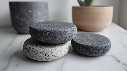 Stack of Volcanic Stone Coasters Spa Decor