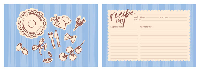 Recipe card template with cooking items illustration