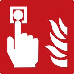 Manual fire alarm. Red fire sign. Fire fighting equipment sign. Manually triggering a fire alarm when fire or smoke is detected. Fire alarm. Fire alert button.