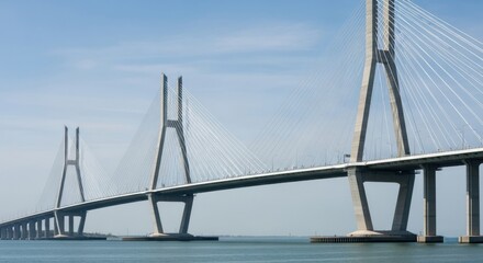 Fototapeta premium Modern Cable Stayed Bridge Crossing Over Water