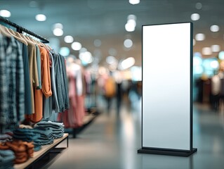 Empty White Blank Display Stand In Modern Retail Clothing Store Interior