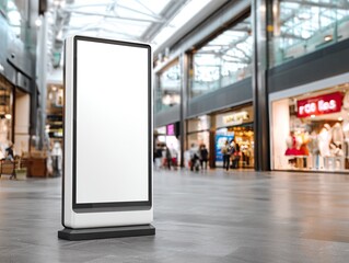 Empty White Blank Display Sign In Modern Retail Shopping Mall Interior
