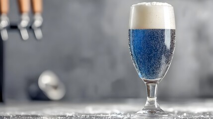 Blue Beer in Glass, Sparkling Craft Ale, Refreshing Drink