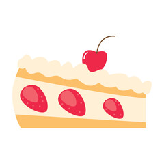 Slice of Strawberry Cake with Cherry Illustration