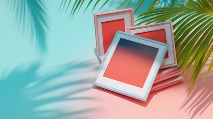 Summer Mockup Pastel Frames Palm Leaves