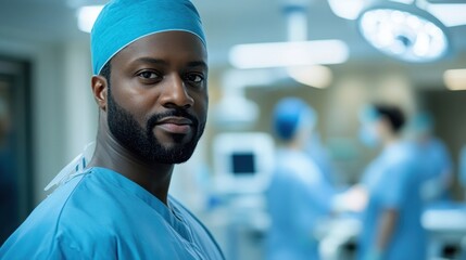 Surgeon in scrubs prepares for a complex operation in a sterile hospital environment