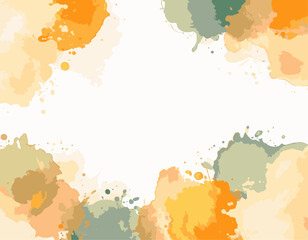 Watercolor Frame Border with Colorful Ink Splashes on White Background